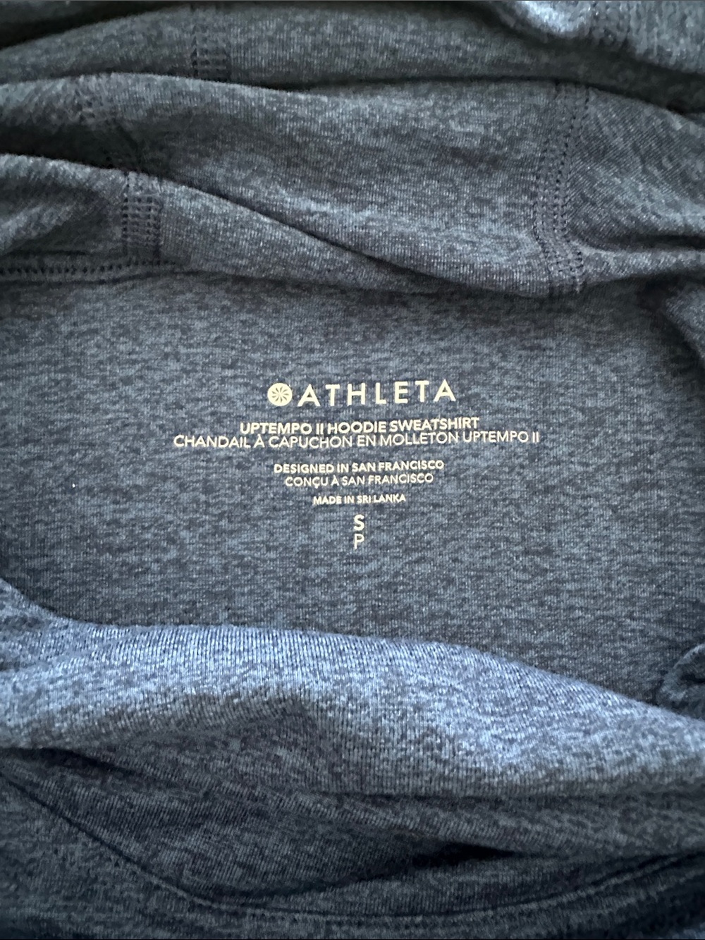 Athleta Heathered Navy Hooded Sweatshirt Top - Picture 2 of 4